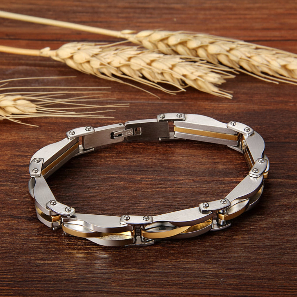 Stainless Steel Two Tone Rhombus Cool Link Bangle Bracelet