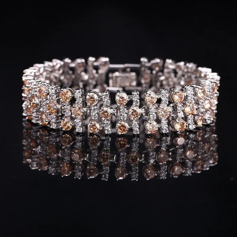 White Gold Color Luxury White And Royal Blue CZ Crystal Stone Bracelets Bangles