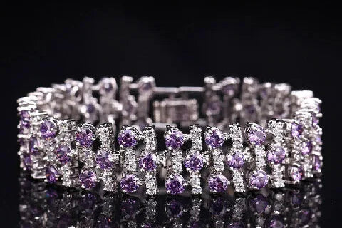 White Gold Color Luxury White And Royal Blue CZ Crystal Stone Bracelets Bangles