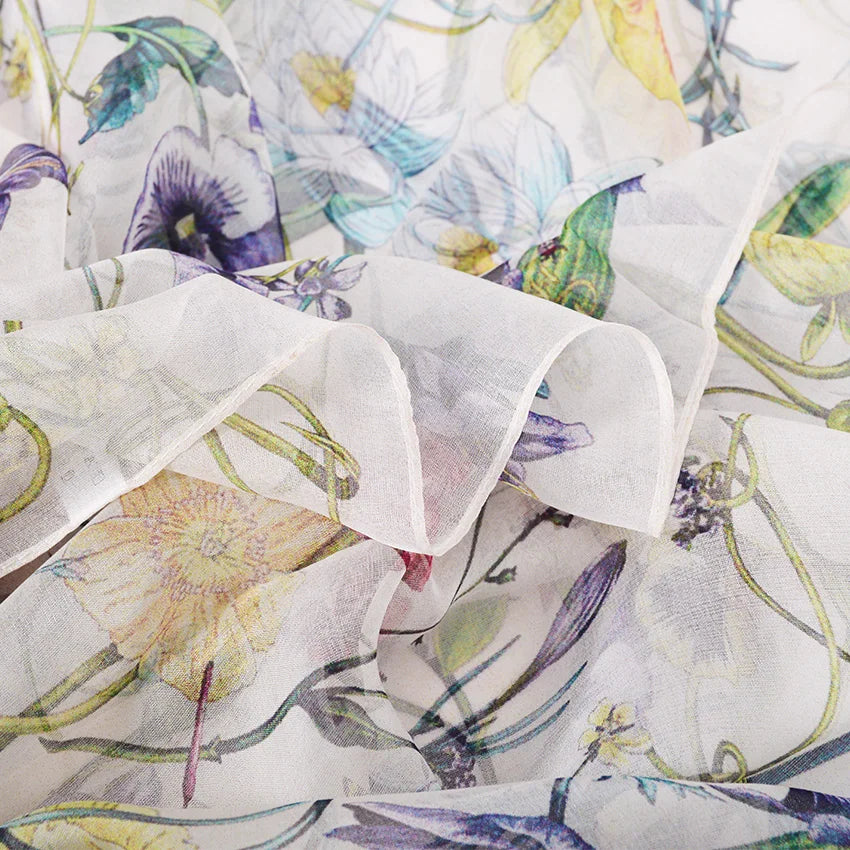 100% Silk Scarf Cape Fashion Floral Design Long Scarves