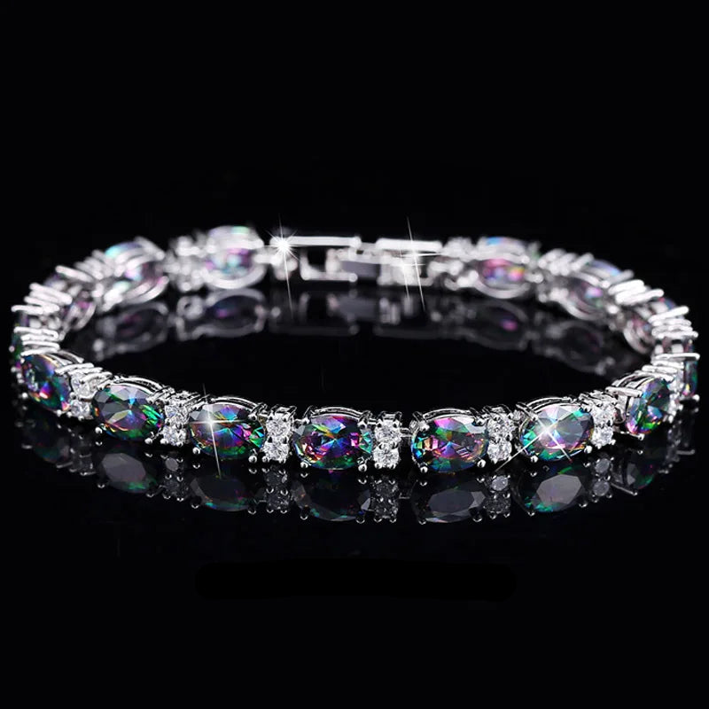 Luxury Design Multicolor Oval Rainbow Mystic Crystal Fancy Bracelet with Cubic Zirconia