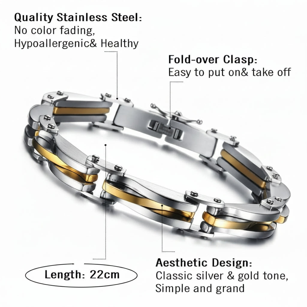 Stainless Steel Two Tone Rhombus Cool Link Bangle Bracelet