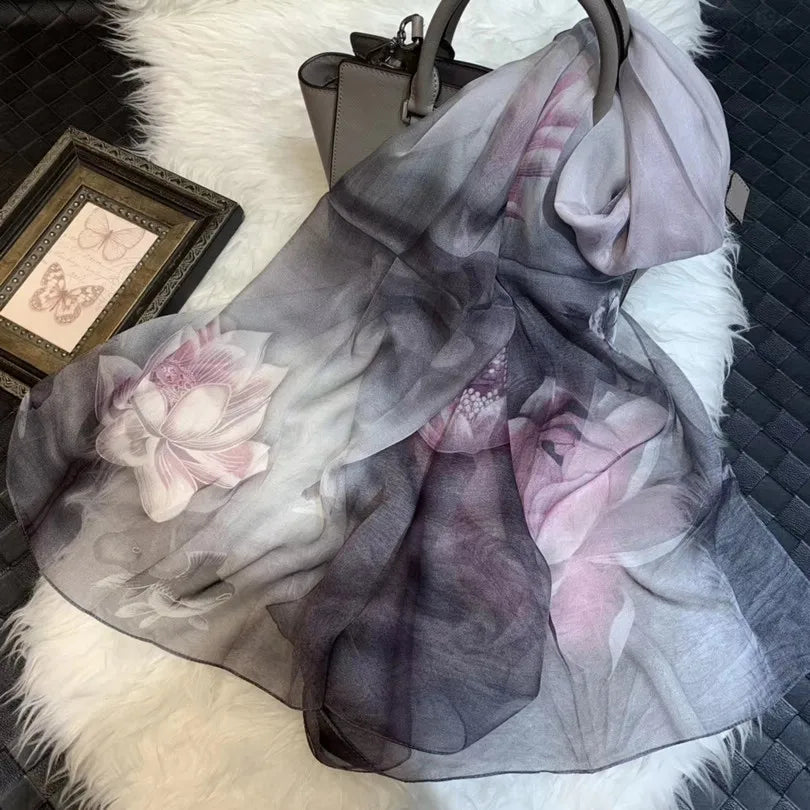 100% Silk Scarf Cape Fashion Floral Design Long Scarves