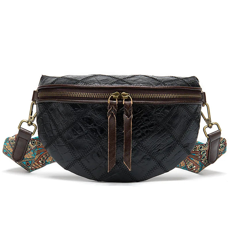 Genuine leather messenger bag patchwork crossbody bag