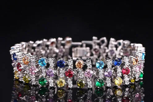 White Gold Color Luxury White And Royal Blue CZ Crystal Stone Bracelets Bangles