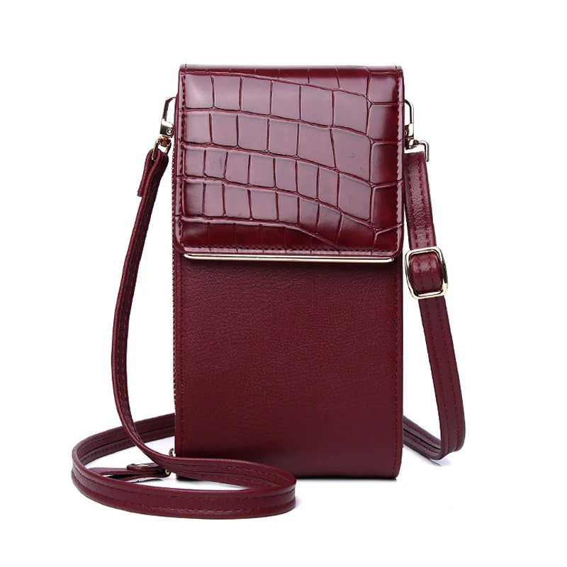 3 Layers Large Capacity Phone Pocket Shoulder Bag Leather Small Crossbody Bags