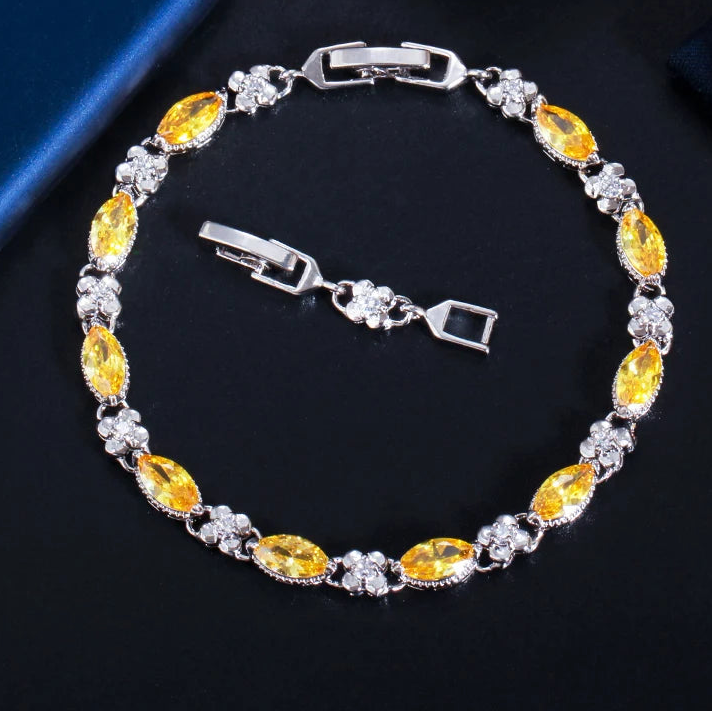Beautiful Marquise Cut Yellow Cubic Zircon Stone Elegant Women Tennis Bracelet