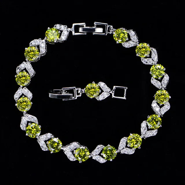 Unique Design Olive Green Cubic Zirconia Stone Silver Color Jewelry Fashion
