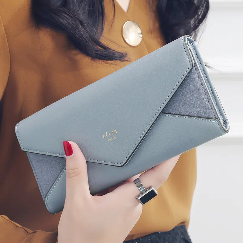 3 Fold Wallet Designer Envelope Clutch For Women Hasp Money Clip Leather Wallet