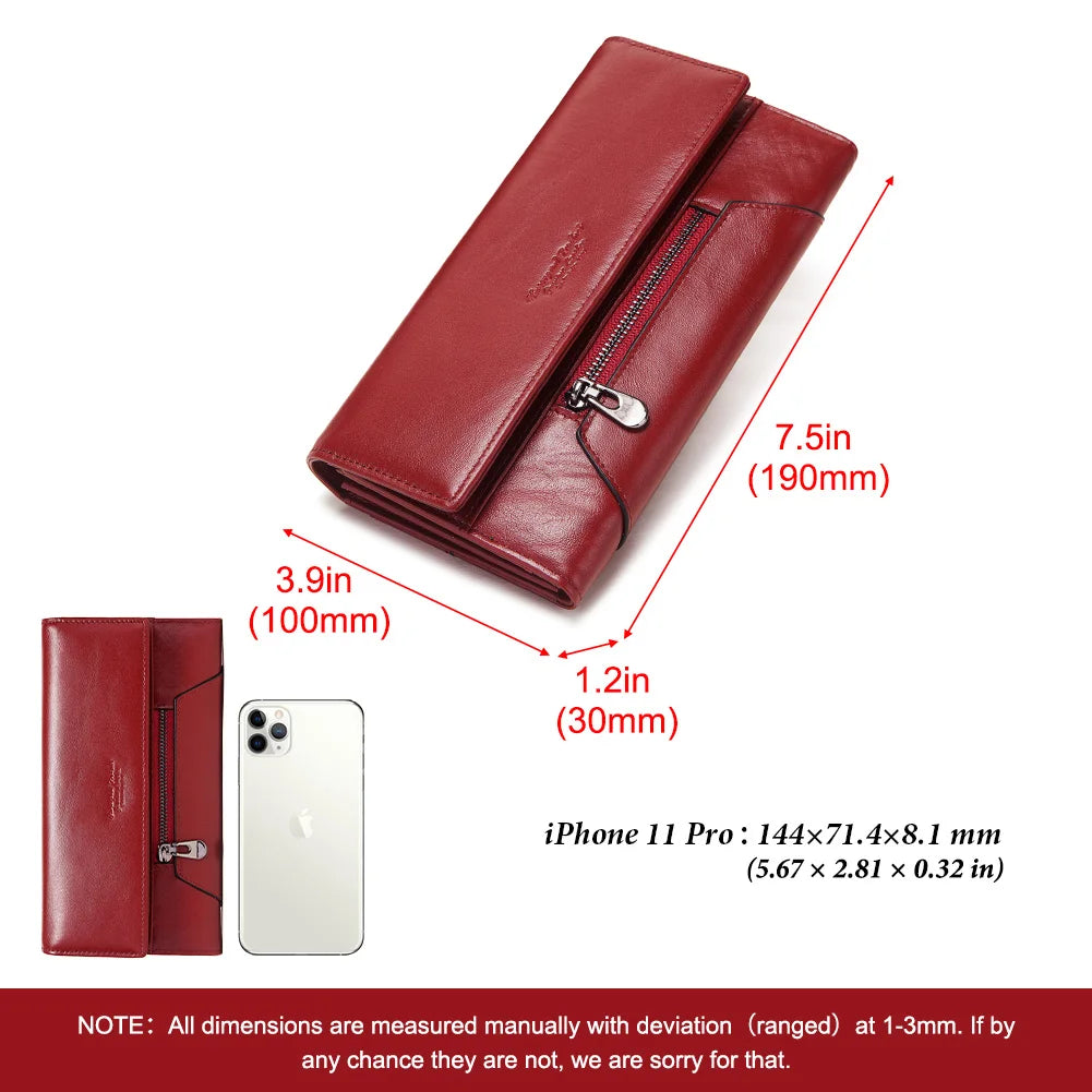Fashion Women Genuine Leather Wallet Tri-fold Credit Card Holder Luxury Clutch