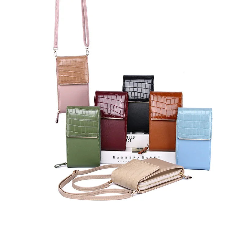 3 Layers Large Capacity Phone Pocket Shoulder Bag Leather Small Crossbody Bags