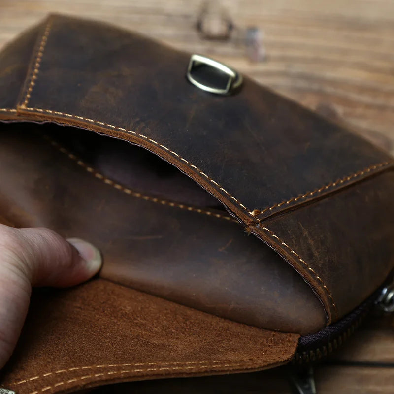 Retro Leather Men's Mobile Phone Bag Crazy-horse Leather