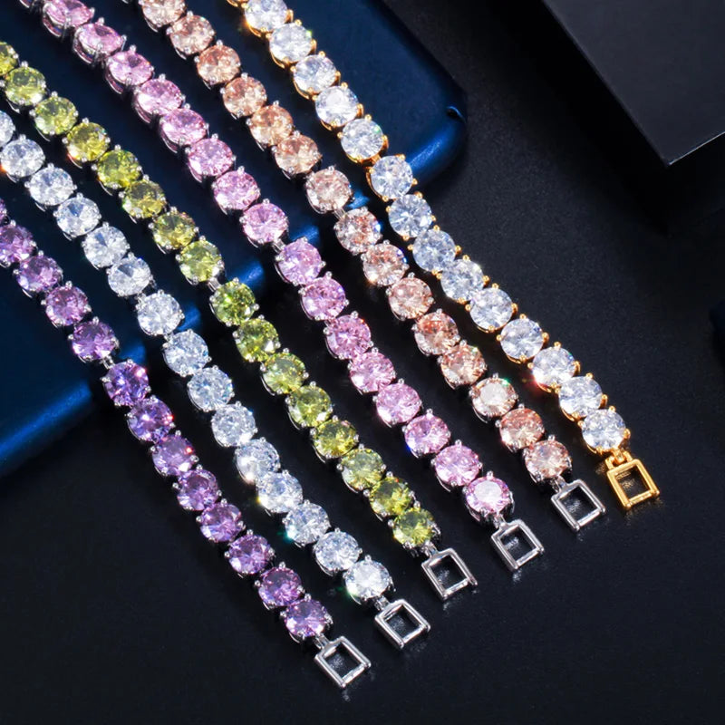 High Quality Iced Round Cubic Zirconia Silver Color Bracelet
