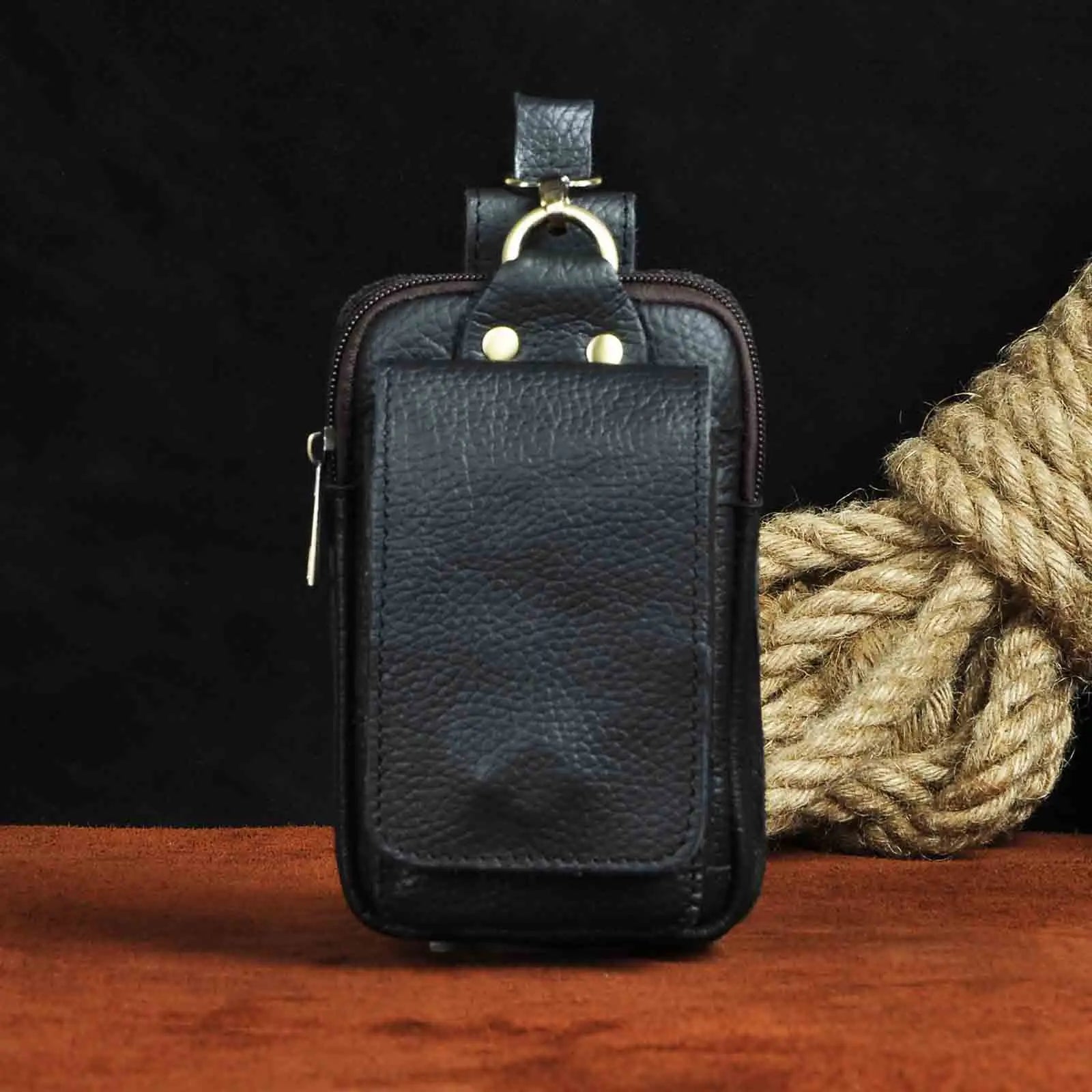 Luxury Leather Men Vintage Travel Belt Fanny Waist Bag