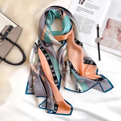 100% Pure Silk Scarf Women Luxury Print Wraps For Ladies