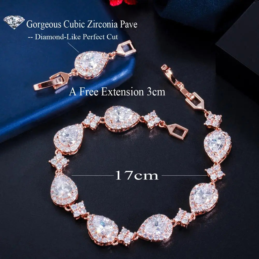 Water Drop Cubic Zirconia Rose Gold Tennis Bracelet