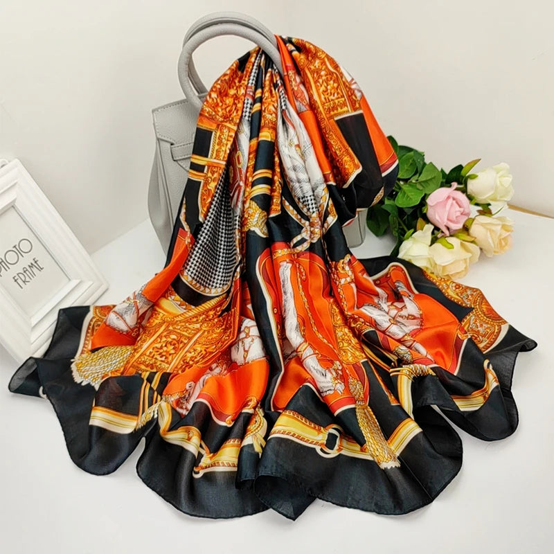 180*90cm Luxury Brand Women Scarf Summer Silk Shawl Lady Wrap Soft Design