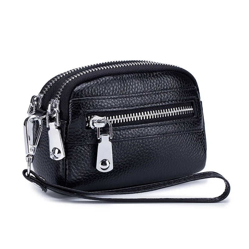 Genuine Leather Women Mini Wallet Double Zipper Coin Purse
