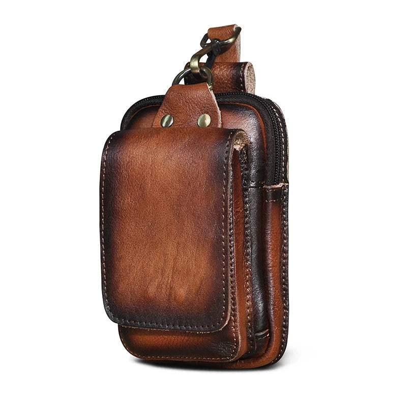 Luxury Leather Men Vintage Travel Belt Fanny Waist Bag