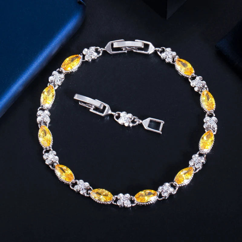 Beautiful Marquise Cut Yellow Cubic Zircon Stone Elegant Women Tennis Bracelet