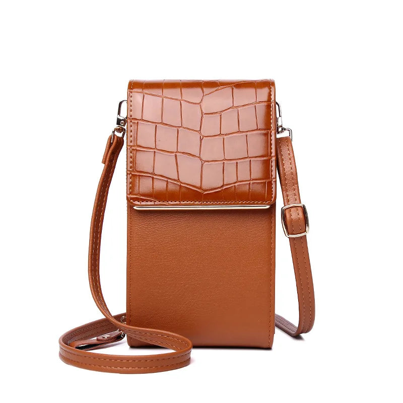 3 Layers Large Capacity Phone Pocket Shoulder Bag Leather Small Crossbody Bags