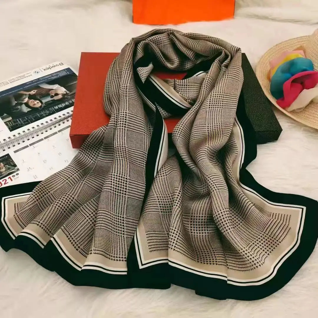 100% Pure Silk Scarf Women Luxury Print Wraps For Ladies