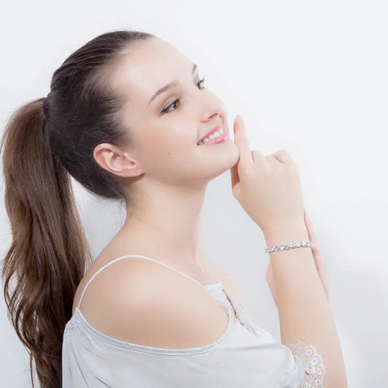 High Quality Iced Round Cubic Zirconia Silver Color Bracelet