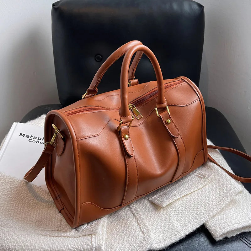 Boston Handbag Big Tote PU Leather Shoulder Crossbody Bag Large Capacity Travel Bag