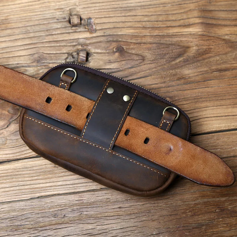 Retro Leather Men's Mobile Phone Bag Crazy-horse Leather