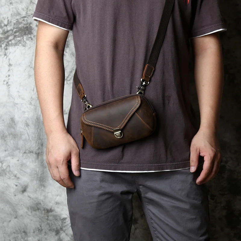 Retro Leather Men's Mobile Phone Bag Crazy-horse Leather