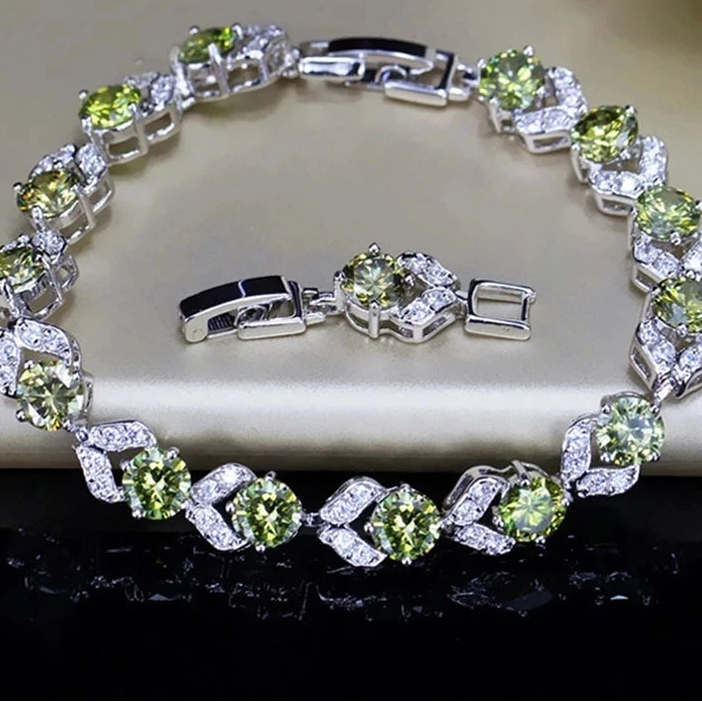 Unique Design Olive Green Cubic Zirconia Stone Silver Color Jewelry Fashion