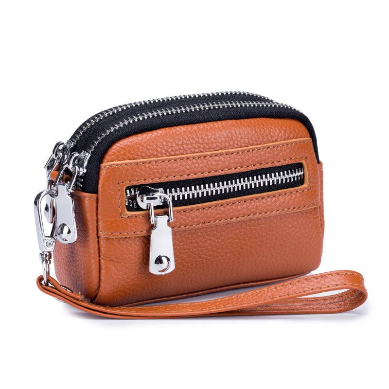 Genuine Leather Women Mini Wallet Double Zipper Coin Purse
