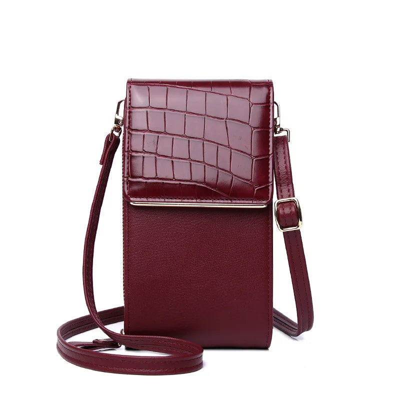 3 Layers Large Capacity Phone Pocket Shoulder Bag Leather Small Crossbody Bags