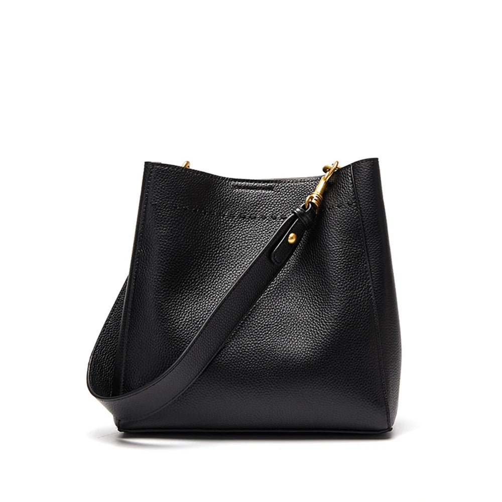 Genuine Leather Casual Shoulder Bucket Handbag