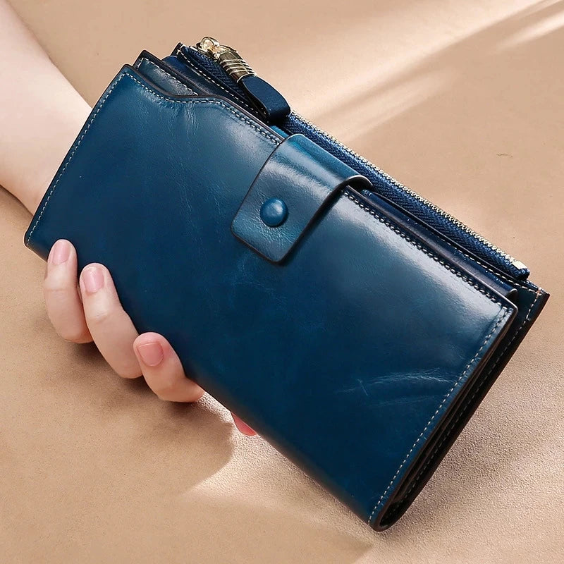 RFID Blocking 100% Genuine Leather Wallet Long Purse Design