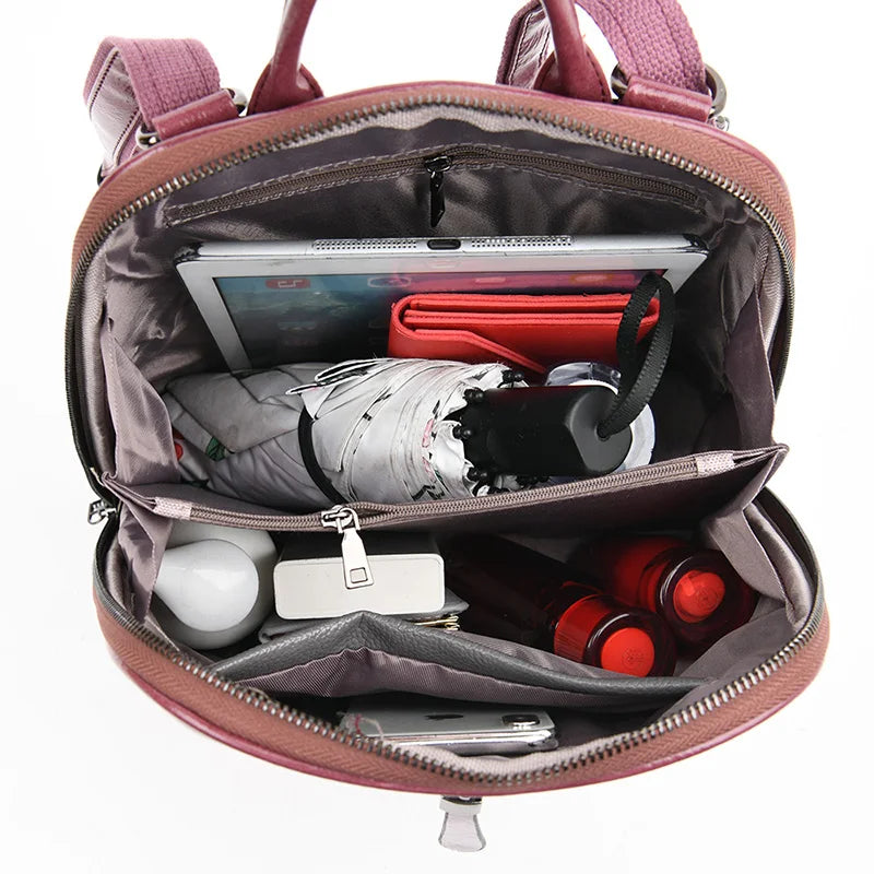 Leather Backpack Fashion Travel Shoulder Bag Large Capacity