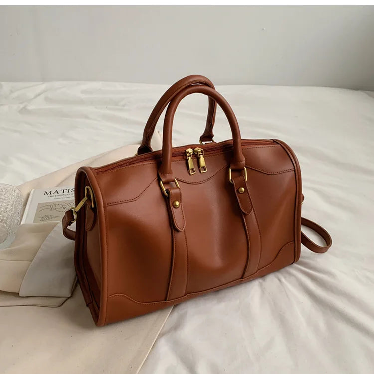 Boston Handbag Big Tote PU Leather Shoulder Crossbody Bag Large Capacity Travel Bag