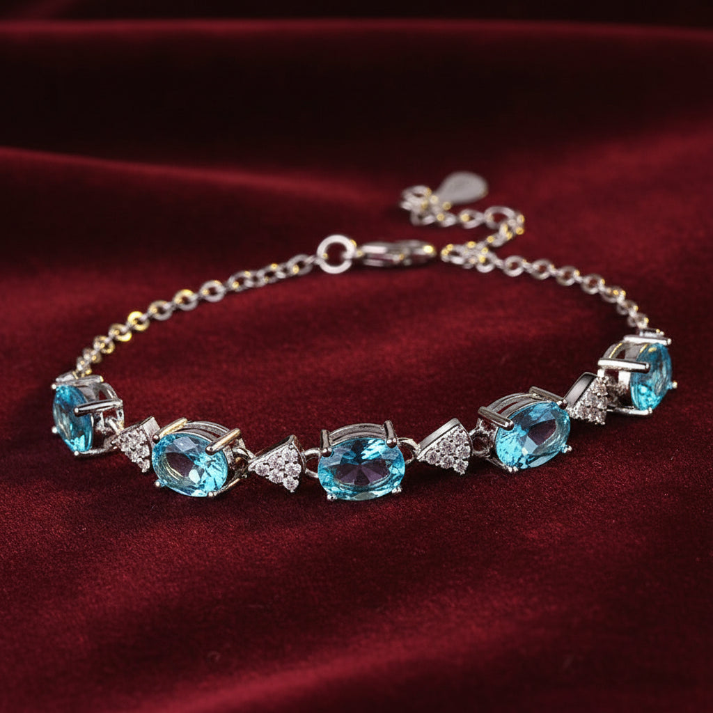 Blue Topaz Aquamarine 925 Sterling Silver Charm Bracelet