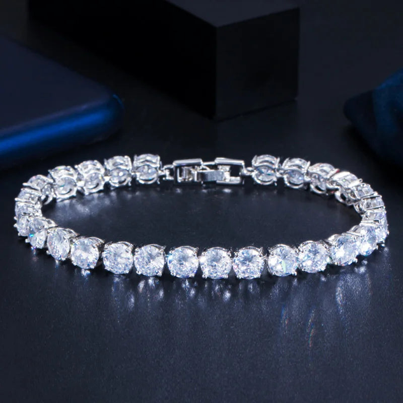 High Quality Iced Round Cubic Zirconia Silver Color Bracelet
