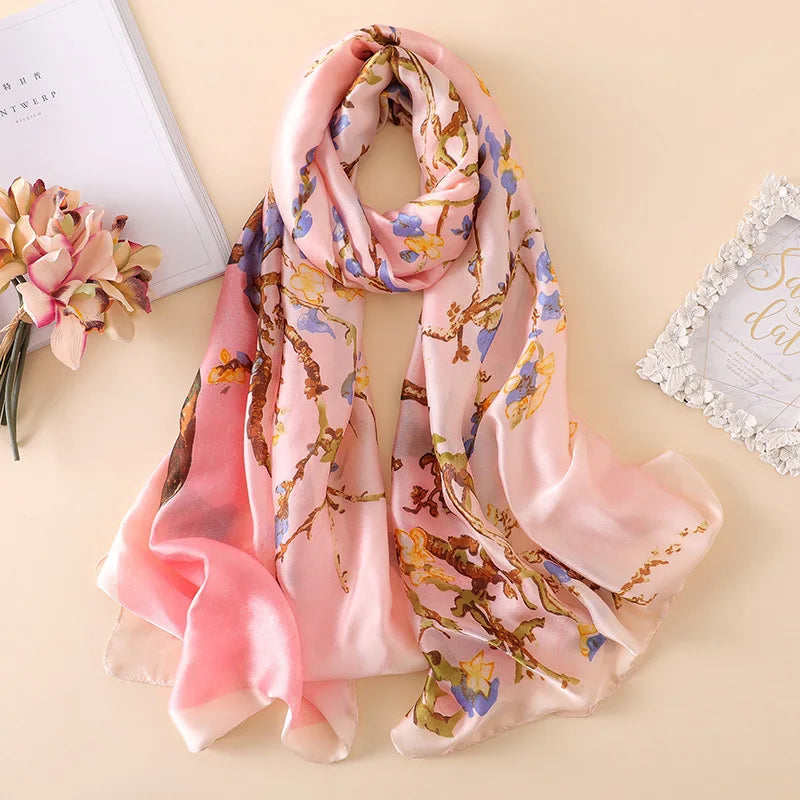Luxury Silk Scarf Women Designer Floral Silk Shawls Ladies Wraps Scarves