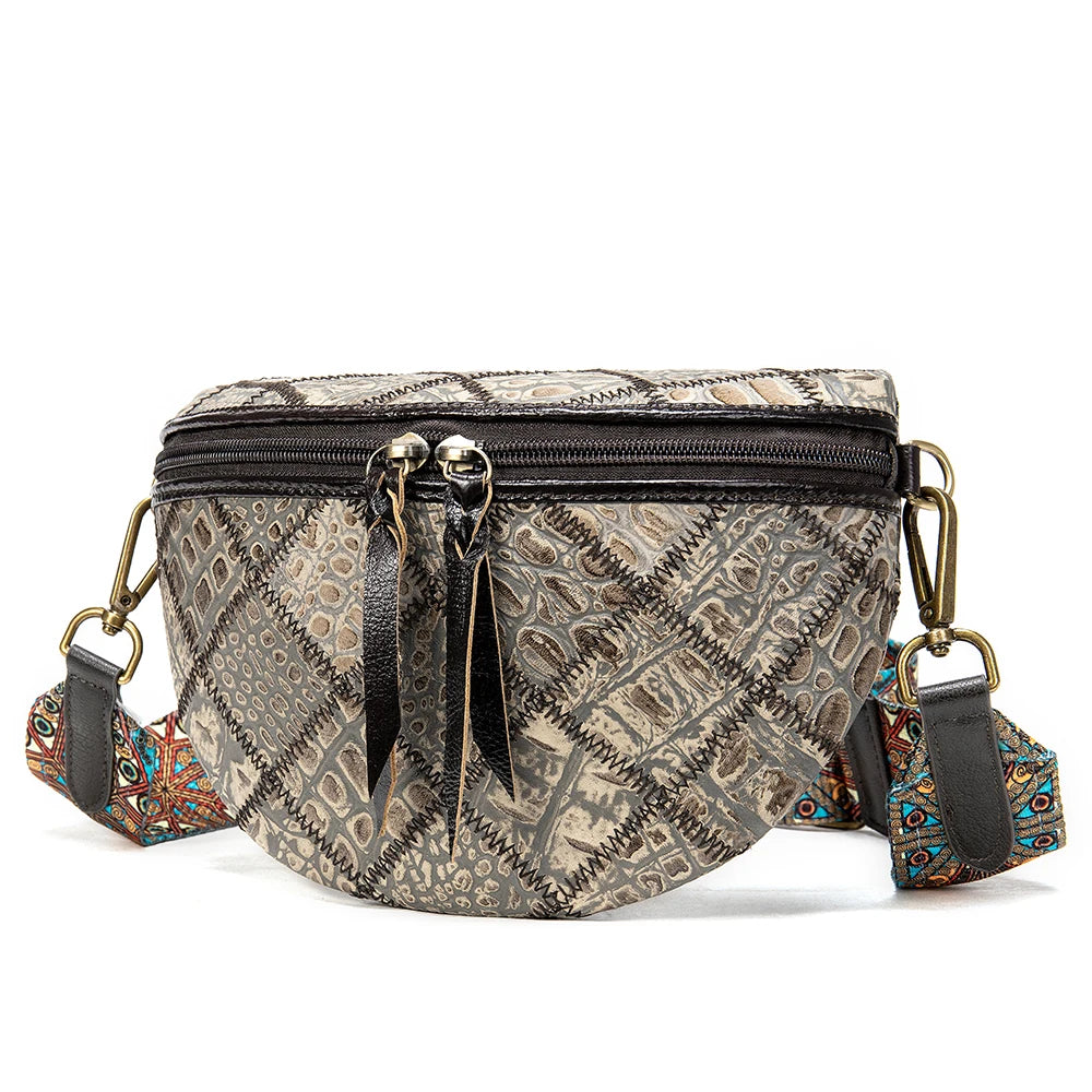 Genuine leather messenger bag patchwork crossbody bag