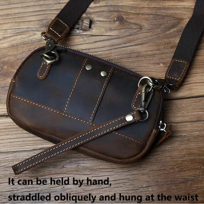 Retro Leather Men's Mobile Phone Bag Crazy-horse Leather