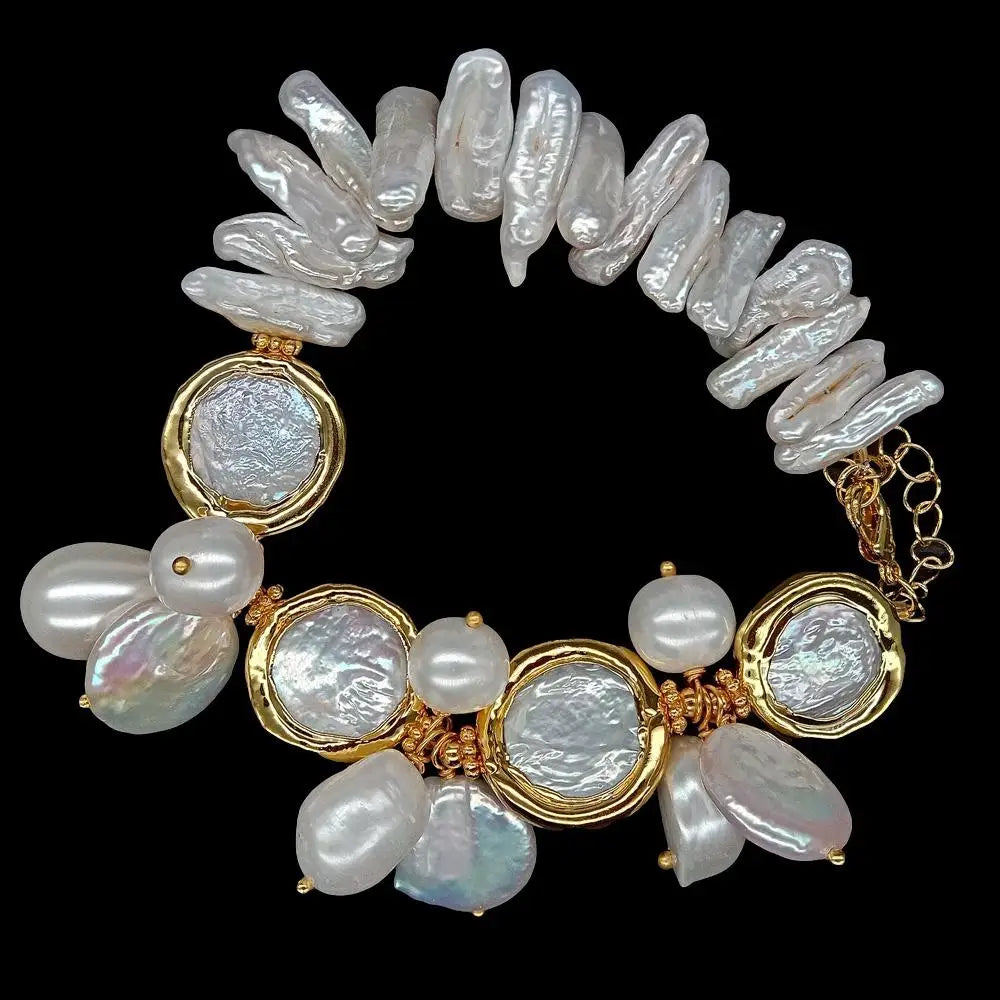 Natural Freshwater White Pearl Coin Bracelet