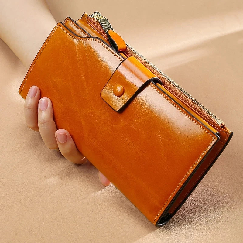 RFID Blocking 100% Genuine Leather Wallet Long Purse Design