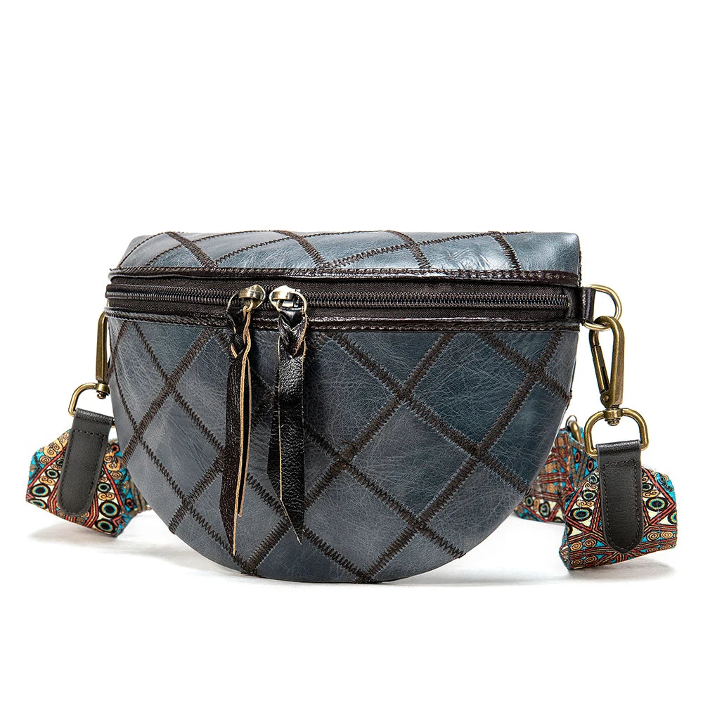 Genuine leather messenger bag patchwork crossbody bag