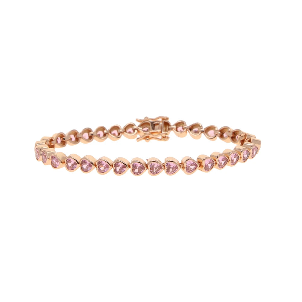 Iced Out AAA Cubic Zirconia Heart Tennis Chain Bracelet