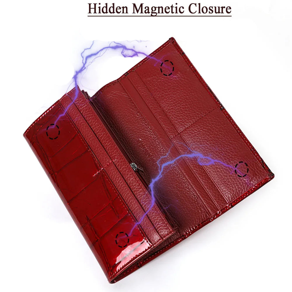 Genuine Leather Women Wallet Magnetic Hasp Female Long Purse Ladies Coin Purses