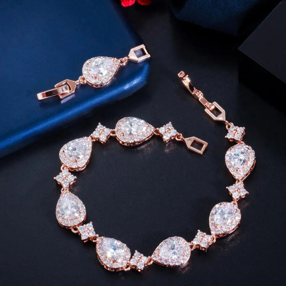 Water Drop Cubic Zirconia Rose Gold Tennis Bracelet
