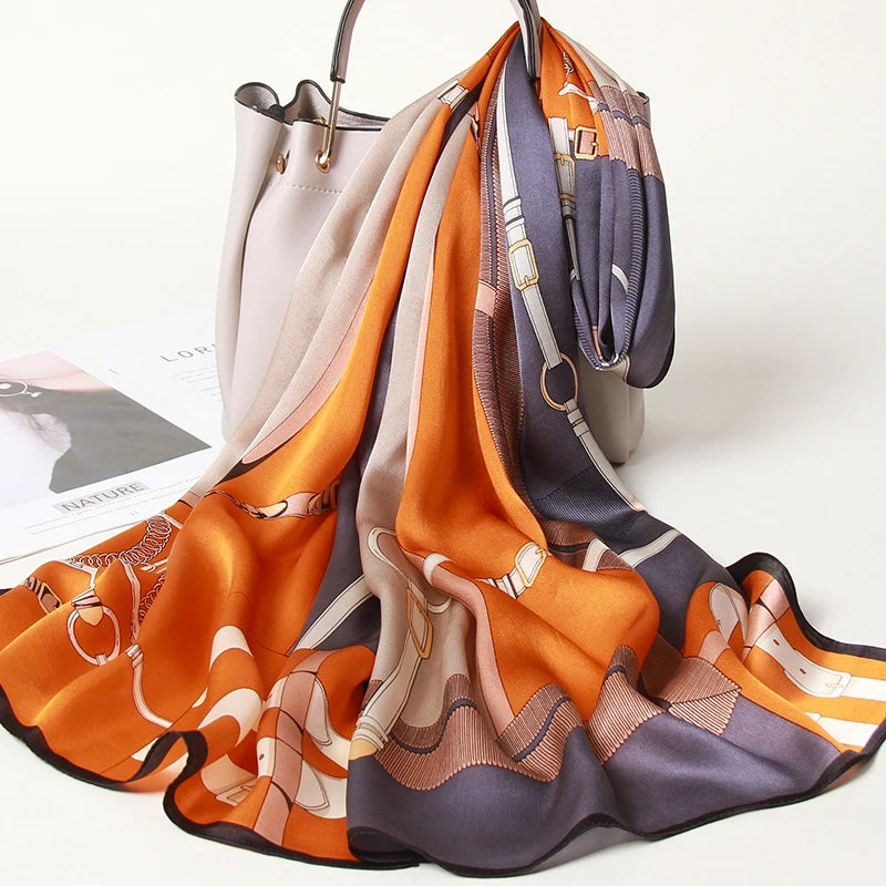 100% Silk Scarf Long Print Luxury Natural Silk Shawls Wraps Floral Real Silk Scarves