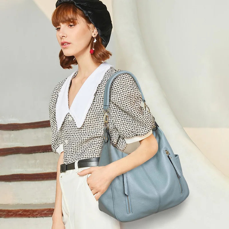 Large Capacity Shoulder Bags Soft Genuine Leather Handbag